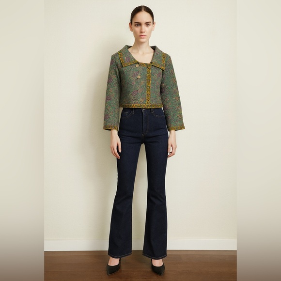 90s Paisley Artsy Tapestry Cotton Baroque blazer jacket size NWT Large - Picture 1 of 9